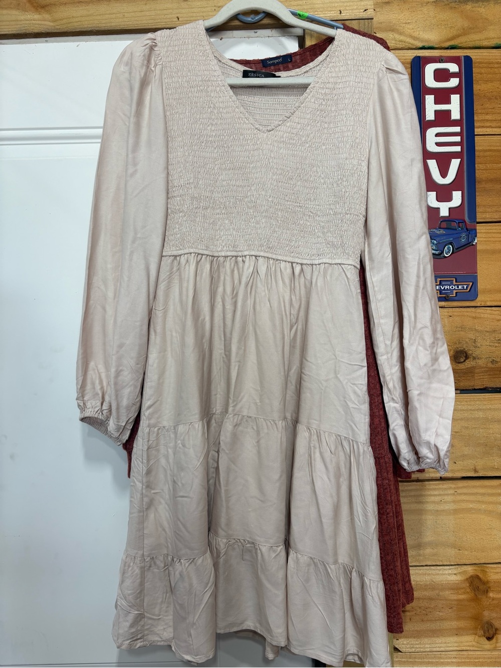 Light tan Tiered Smocked Bodice Dress